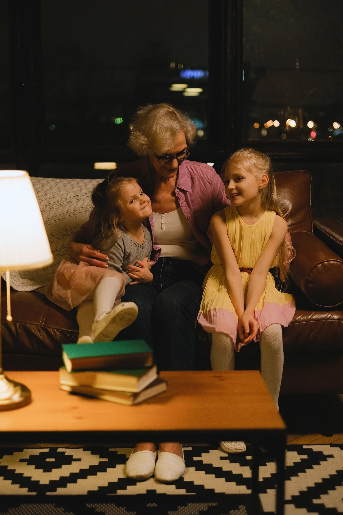 A grandmother spending time with her grandchildren